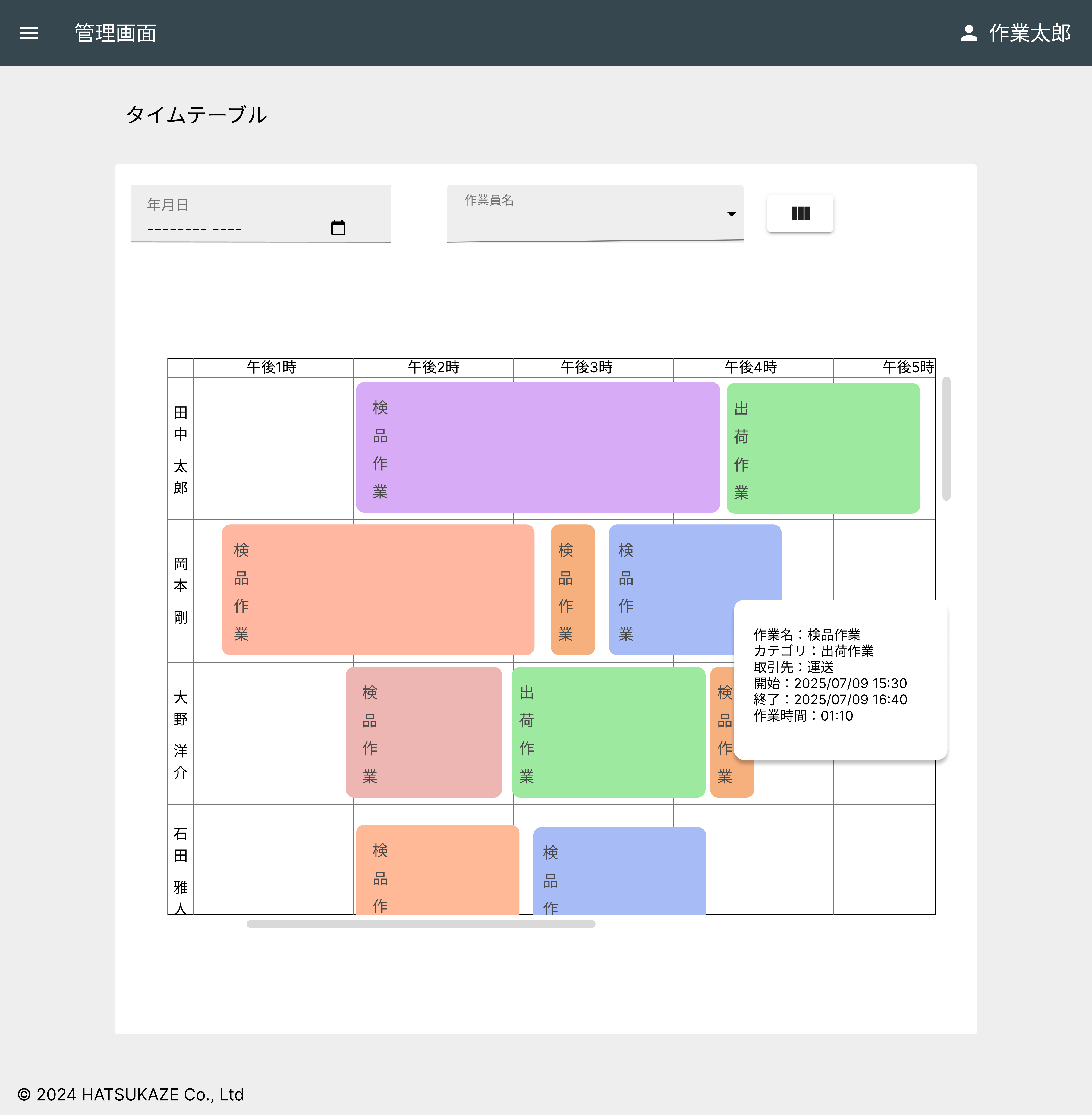 タイムテーブル横表示